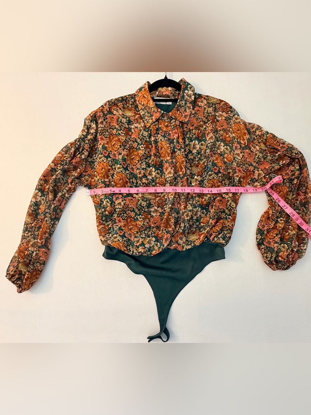 Sadie & Sage Earthy Floral Lame Stripe Button Down LongSleeve Bodysuit Blouse XS - Picture 6 of 12